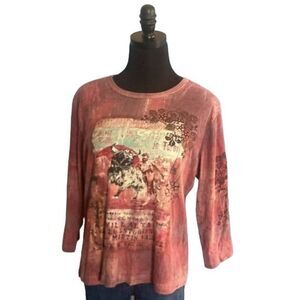 Bullfight Artsy Graphic Cotton Tee from Gloria Vanderbilt, Size XL